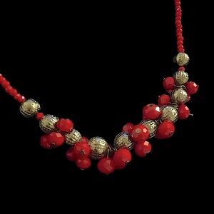 VINTAGE Red and Silver Fashion Jewelry Necklace